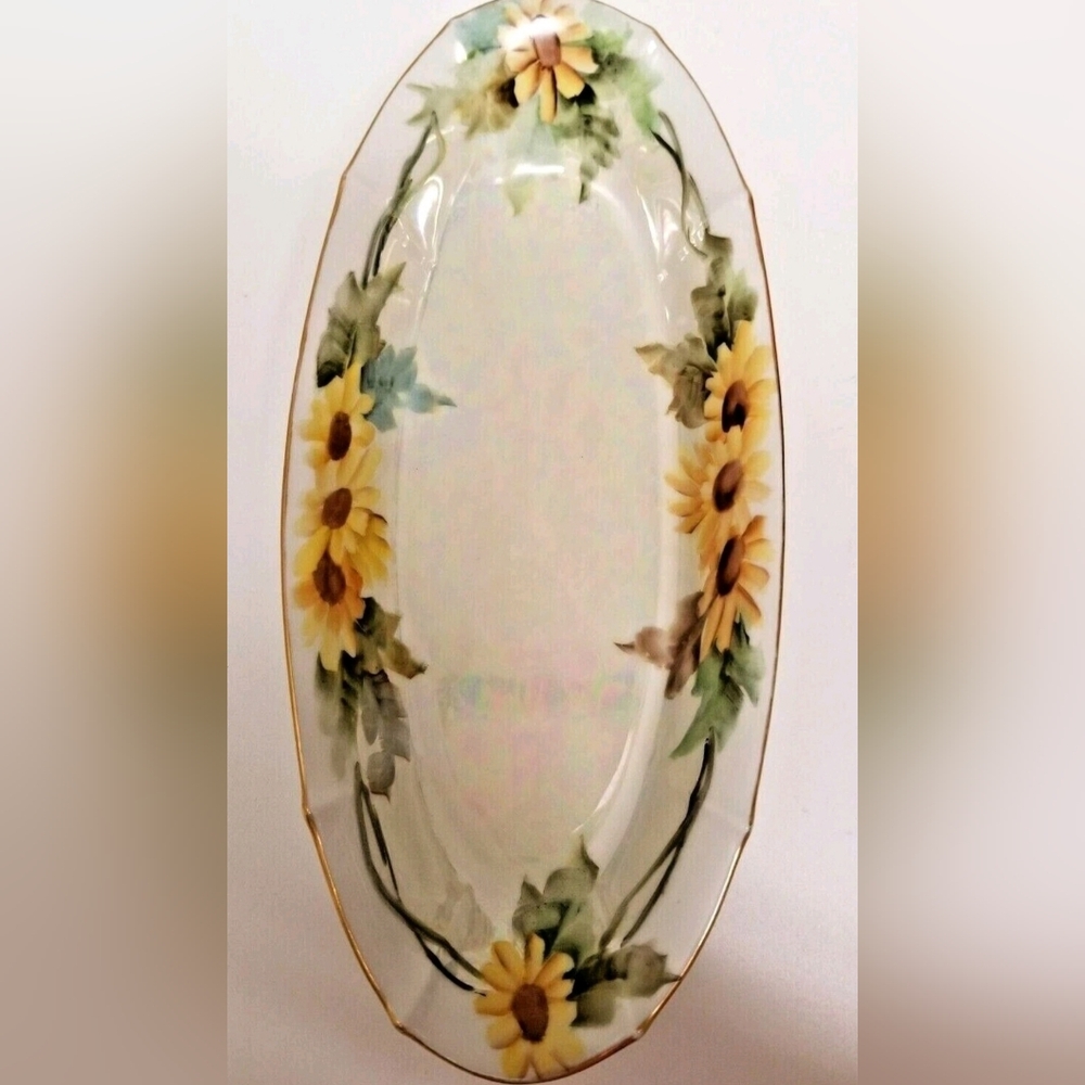 Eamag Bavaria Vintage Opalescent Hand Painted Oval 12"×5" Signed Platter